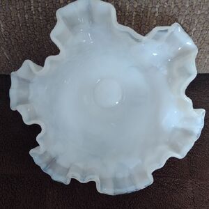 Fenton Art Milkglass Hobnail Double Ruffled Edge Candy Dish Vintage